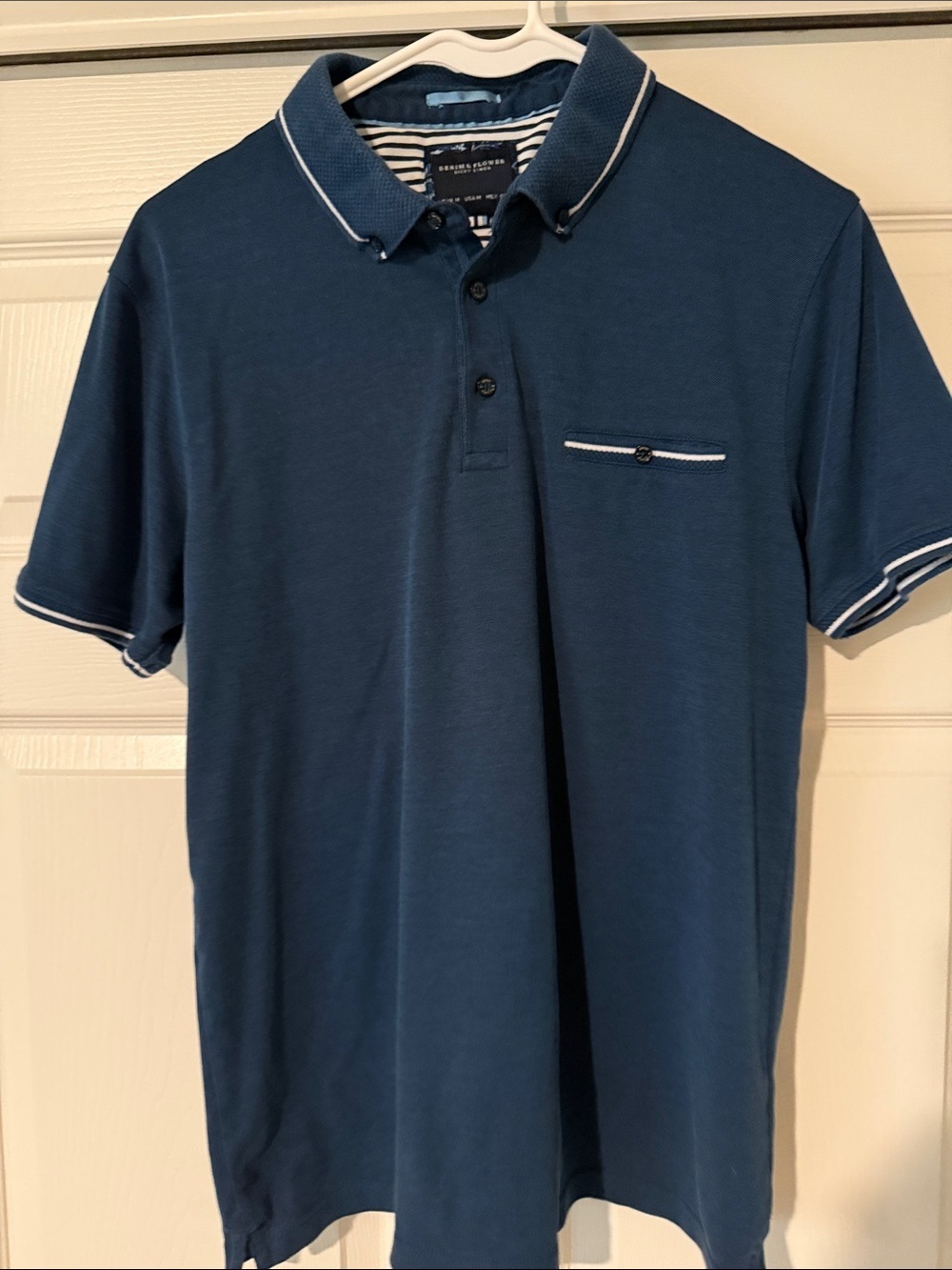Denim & Flower Ricky Singh Blue Polo with White Trim
